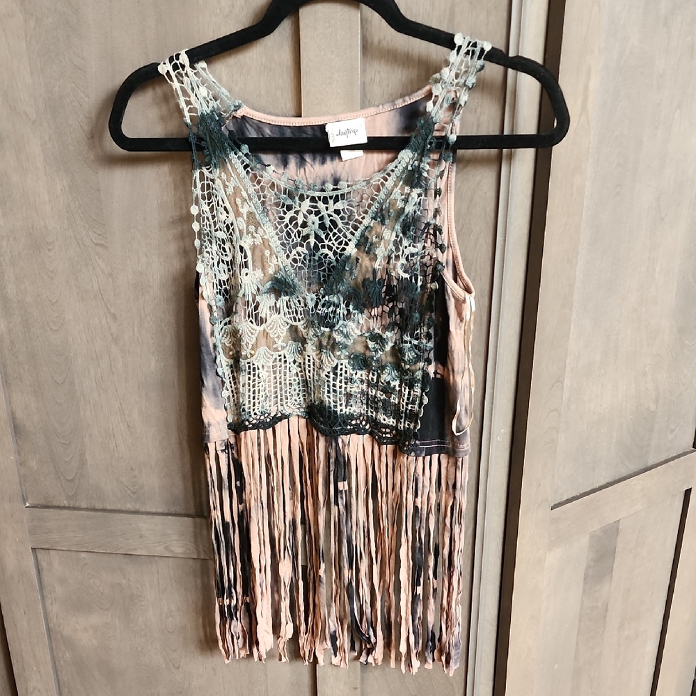 Daytrip Tye Dye Fringe Crochet Tank Top